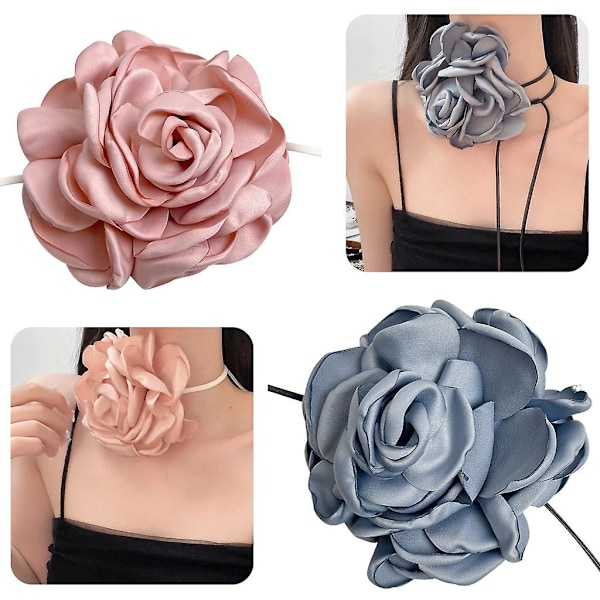 Långt rep med stort rosblomster choker halsband kvinnor 2023 mode Pink