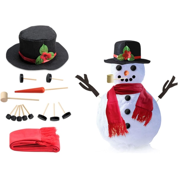 Jul Snögubbe Dressing Set Kombination Trä Knapp Pipe Hat Scarf Vinter utomhusleksaker för barn Jul Dress Up Se