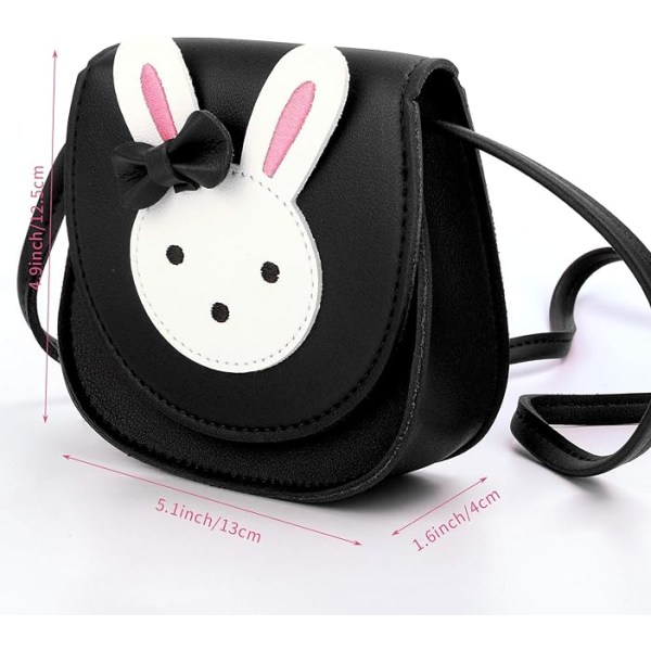 Liten flicka axelväska söt handväska prinsessa mini kanin crossbody väska med justerbar rem 2 st black