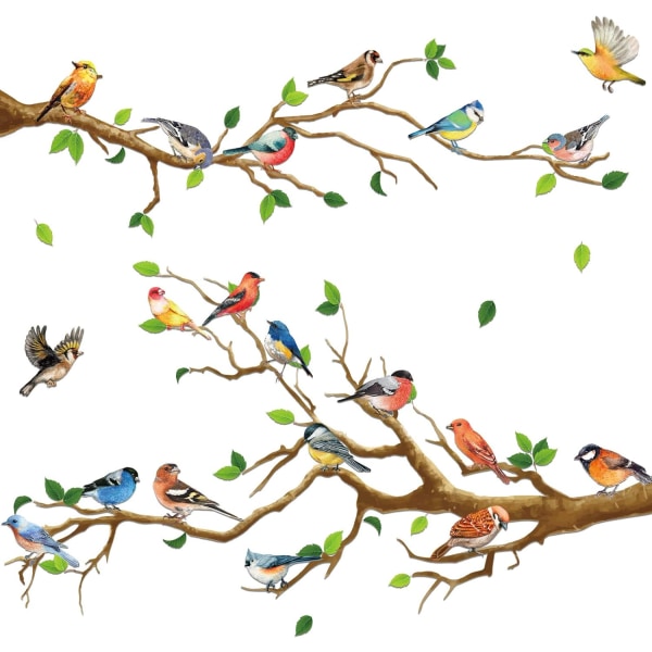 4 delar trädgårdsfåglar på grenar Väggdekorationer Avtagbara fåglar på träd Väggdekorationer Peel and Stick Väggdekoration