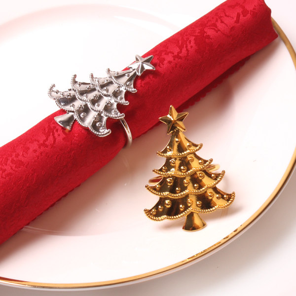 Julgransservettringar, servettringar servettspännen set, julservettringar hållare för julbordsdekorationer silver