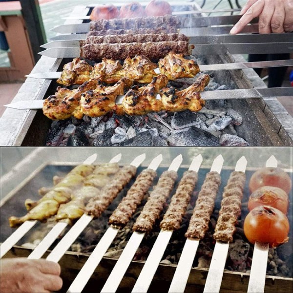 Grillspett, turkiska spett med trähandtag, kebabspett i rostfritt stål, för Koobideh Kebab, grill i turkisk stil bamboo