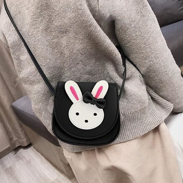 Liten flicka axelväska söt handväska prinsessa mini kanin crossbody väska med justerbar rem 2 st black