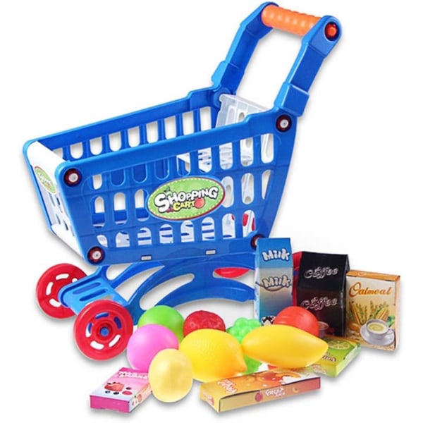 Shoppingvagn Barn Supermarket Mini kundvagn med full matvaror Låtsaslek Mat för barn Barn Småbarn Lear