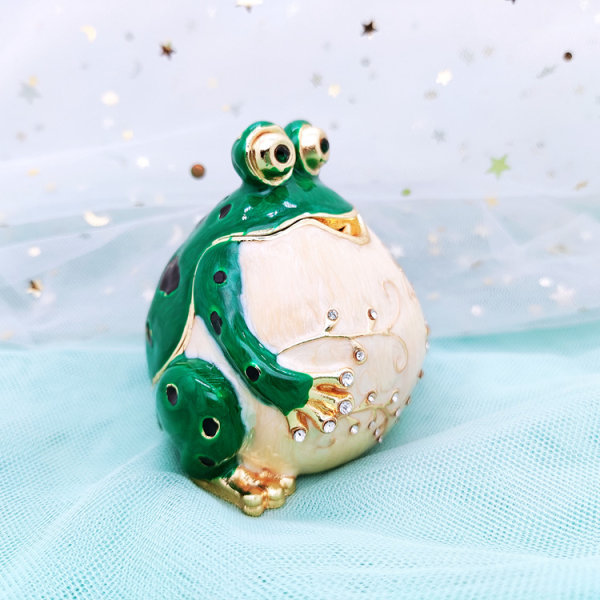 Mini Frog Style Smyckeskrin Hållare Prydnadslåda, dekorativ emalj gångjärnsförsedd liten organizer, vigselringask