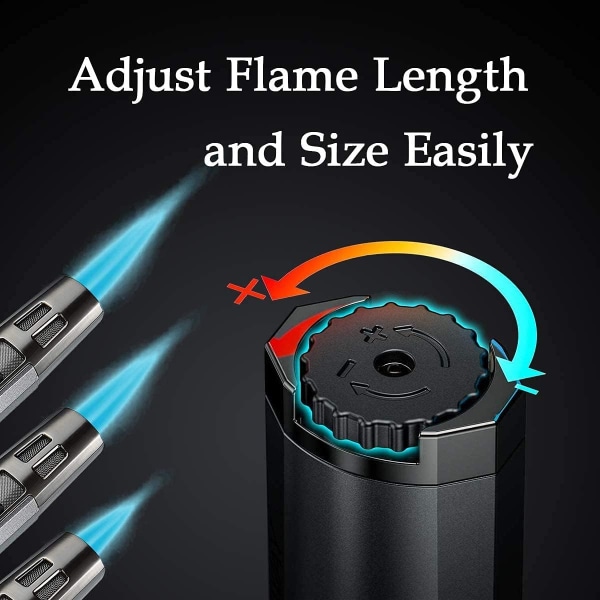 Ficklampa Refillable Butan Ficklampa Justerbar Pen Tändare Double Flame Tändare Multipurpose Silver