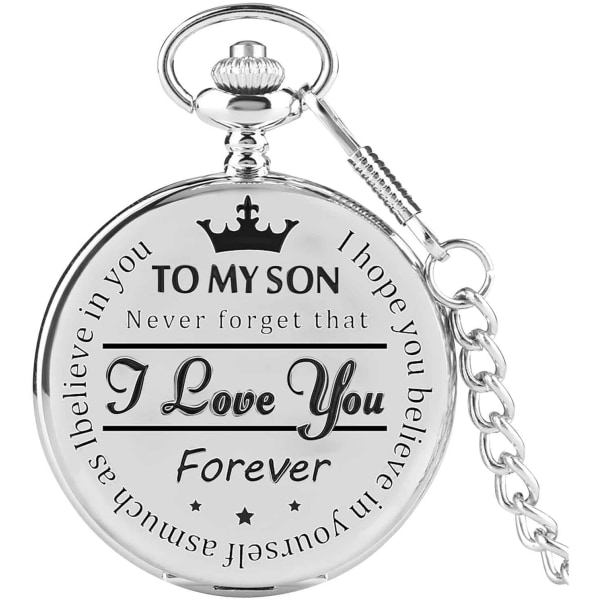 Till min son, jag älskar dig för evigt Modebokstäver Minnesmärke Midjekedja Watch, födelsedagspresent 1st silver