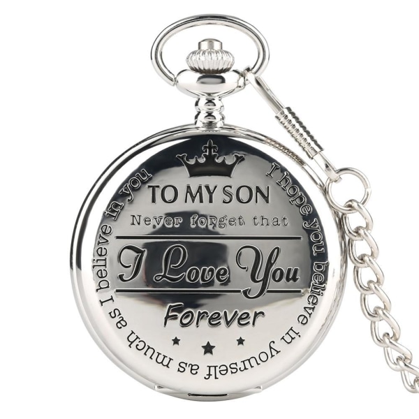 Till min son, jag älskar dig för evigt Modebokstäver Minnesmärke Midjekedja Watch, födelsedagspresent 1st silver