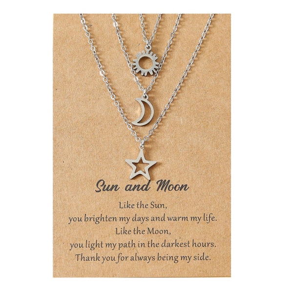 Trendigt rostfritt stål Sun Moon Star hänge halsband Söt elegant halsband