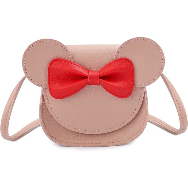 Små flickor Handväskor Mini-axelväskor för barn med rosettknut, söt mus öronklaff Crossbody-väska för toddler 2st pink
