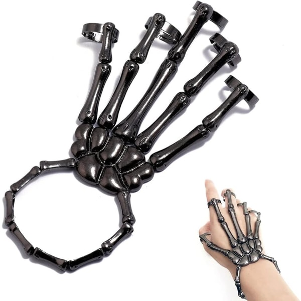 2 STK Skull Skeleton Hand Armband Metal Skelett Hand Armband Armband Benformad Armband med fingerring Lämplig för