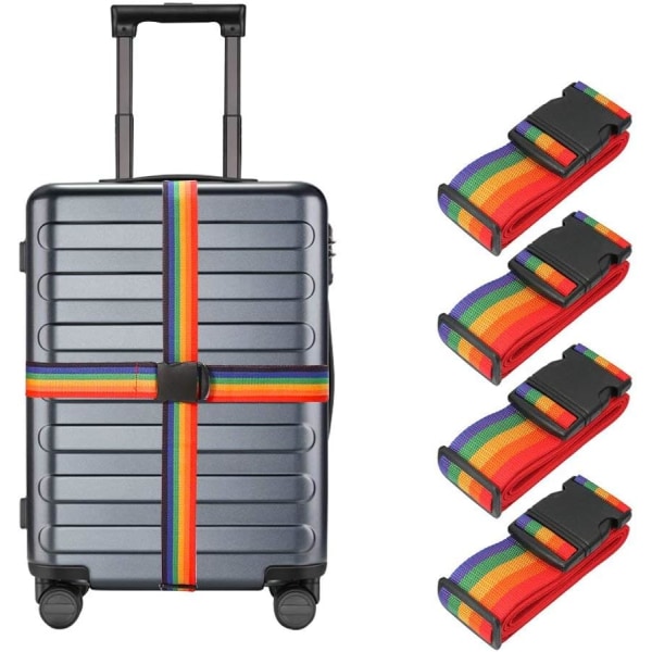 4-pack Rainbow bagageremmar, justerbart resväskabälte, bagagesäkerhet för din resa enkelt.