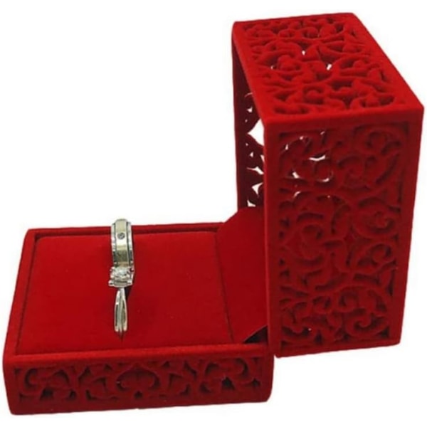 10 st Alla hjärtans dag förlovningssammetsringlåda Röd ihålig smyckeskrin