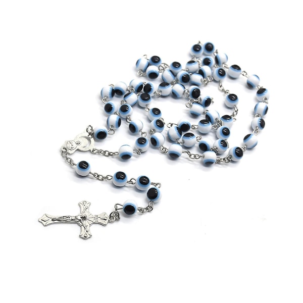 Turkiska blå ögon för kors rosenkrans halsband kristna smycken hängande hänge för kvinnor män tröja dekoration tillbehör