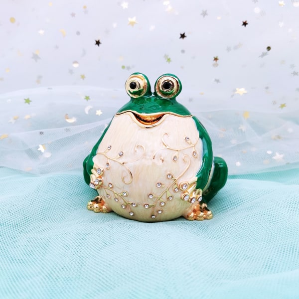 Mini Frog Style Smyckeskrin Hållare Prydnadslåda, dekorativ emalj gångjärnsförsedd liten organizer, vigselringask