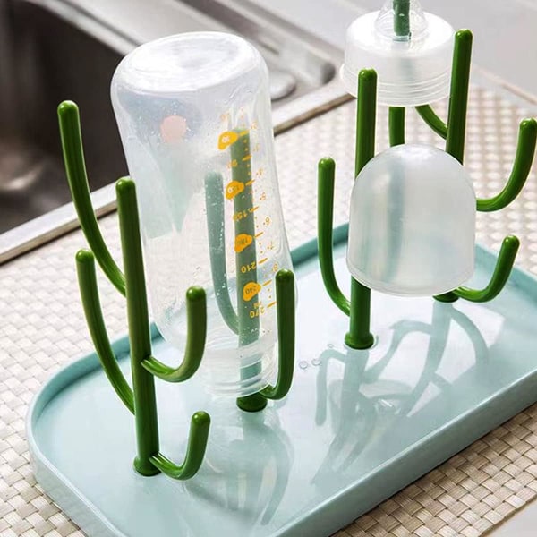 Baby Flasktorkhållare med bricka Cactus kopphängare för flaskor, spenar, koppar, pumpdelar Nordic Beige