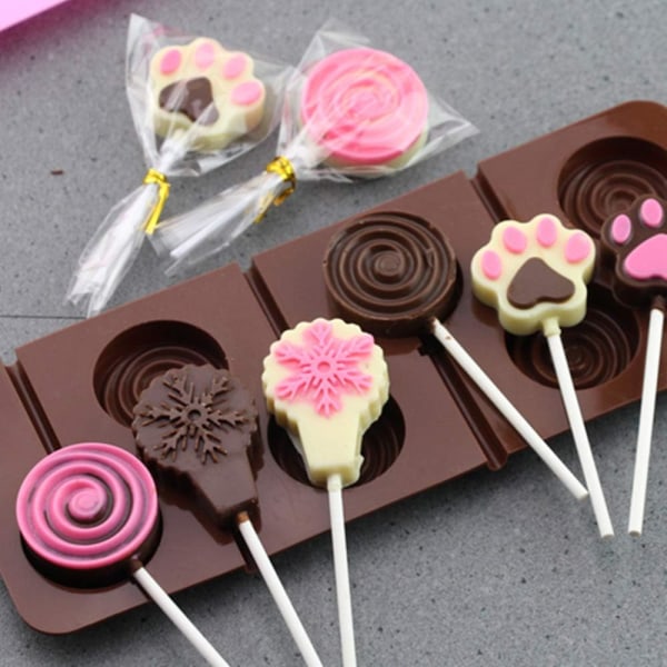 Lollipop Choklad Form Återanvändbar silikonfondantformar Form för födelsedagsfestfest Hem dagligen 2st