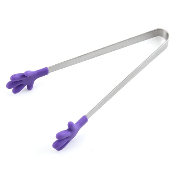 10st minitång i rostfritt stål Mattång med halksäker handform silikon för kökstungor Matmapp och is purple