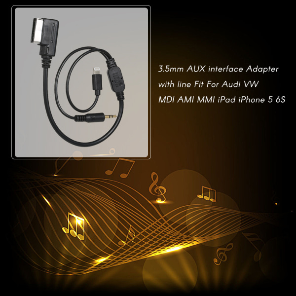 AUX-gränssnittsadapter med linje Passar för Audi VW MDI AMI MMI iPad iPhone 5 6S