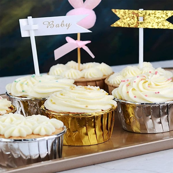 Fest Hippo Cupcake Cups Folie Muffin Liners Gold Cupcake Baking Cups Små Baking Cups silver