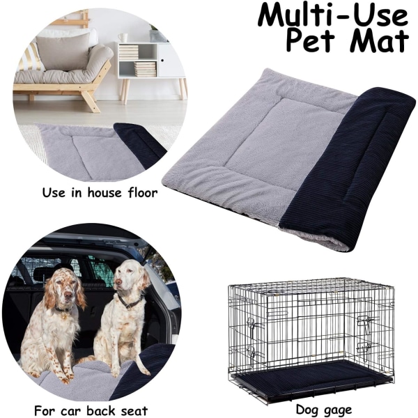 Hundbädd Matta Tvättbar Kattkudde Mjuk Plysch Hundar Madrass Soffa Dubbel Användning Utrymme för Liten/Mellan/Stor Hund navy blue 90*70cm