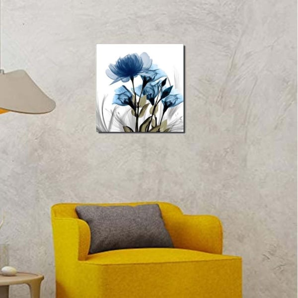 Blå flimrande blomma Moderna abstrakta målningar Canvas Väggkonst Galleri Wrapped Grace Blommiga bilder på canvastavlor 8