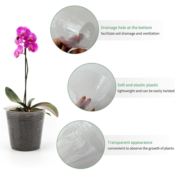 Orkidékrukor med hål - genomskinlig liten planteringskärl med dräneringshål Transparenta växtbehållare med 100 växtetiketter
