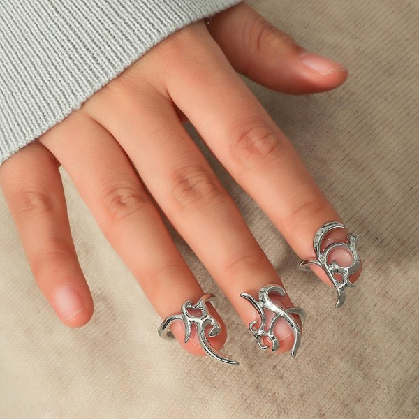 3x Gothic Nails Fingerring Fingertoppar Naglar Klor Fingertoppar Ring Nageldekor