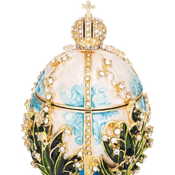 Handmålad emaljerad Fabergé-ägg stil dekorativ gångjärns smyckeskrin, unik gåva för heminredning sky blue 6*6*12.2cm