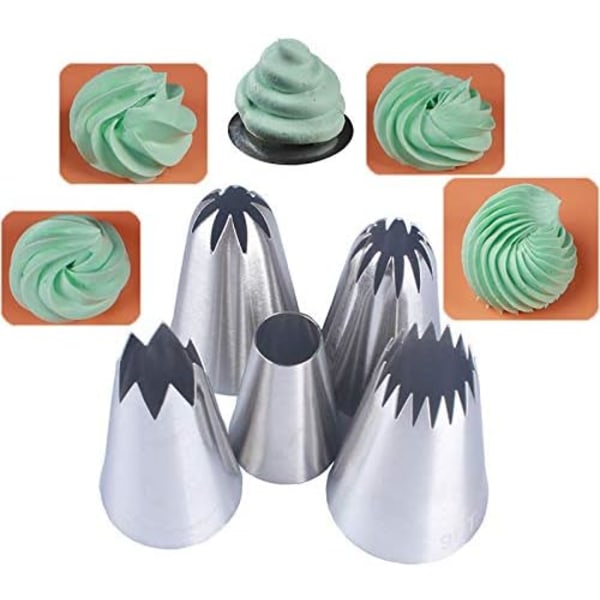 Piping Tips Stora Tårtdekorationsverktyg, 5 Pack Tårtpipingmunstycken Tips Kit - DIY Glasyrpipverktyg för Cupcakes