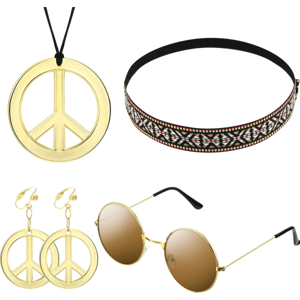 Set för kvinnor Kit innehåller solglasögon, fredsteckenhalsband och fredsteckenörhänge, Bohemia Headb （4st）