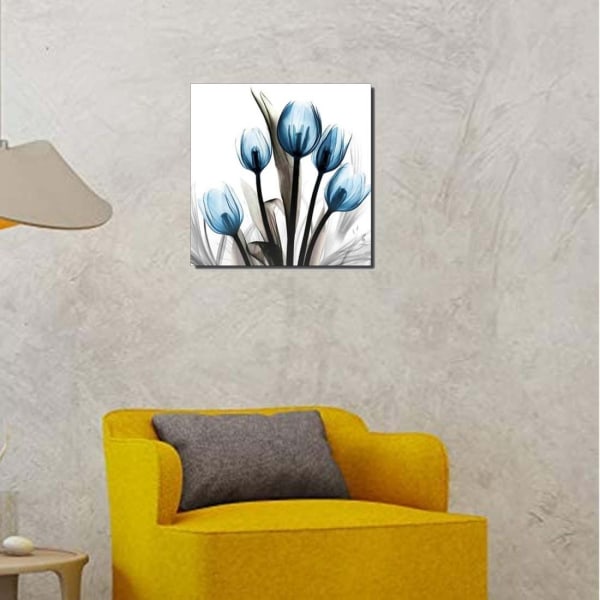 Blå flimrande blomma Moderna abstrakta målningar Canvas Väggkonst Galleri Wrapped Grace Blommiga bilder på canvastavlor 5