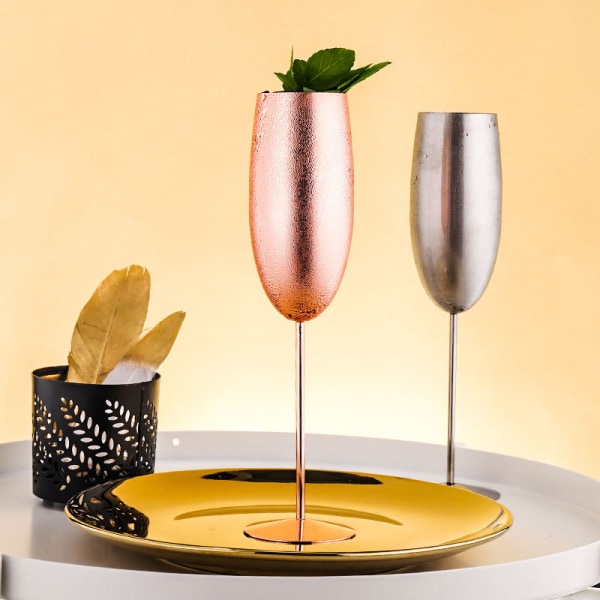 Champagneglas, champagneflöjt i rostfritt stål, perfekt för fars dag, bröllop, fester och jubileum rose gold