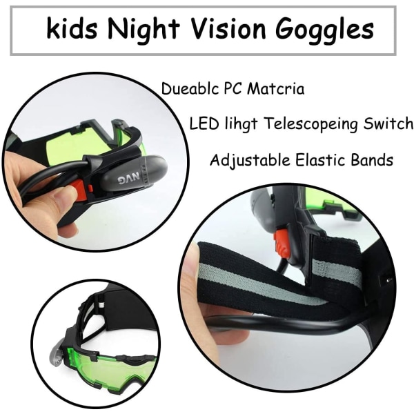 Justerbara resårband Militära Night Vision Goggles med utfällbart LED-ljus för nattaktiviteter (1 st grön)