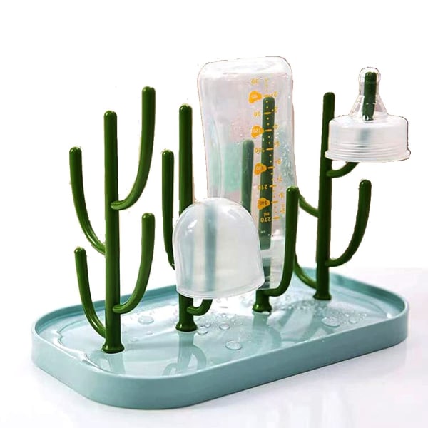 Baby Flasktorkhållare med bricka Cactus kopphängare för flaskor, spenar, koppar, pumpdelar Nordic blue