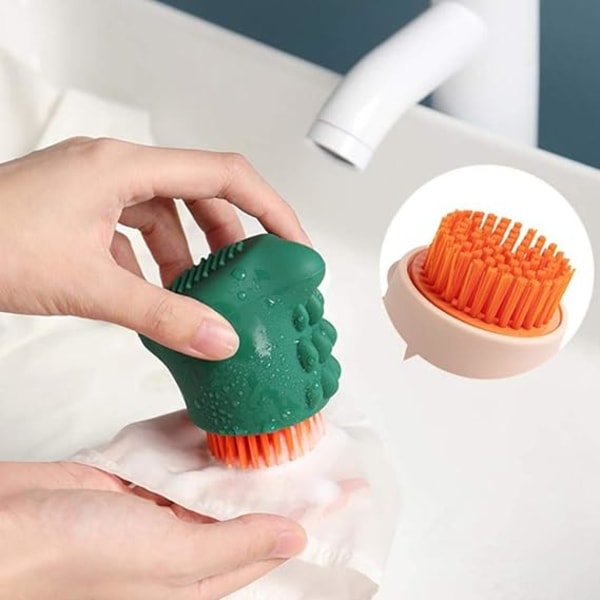 3 st silikontvättborste med söt dinosaurieform, mjuk, flexibel tvättborste för flerbrukshushållsrengöring Bru green