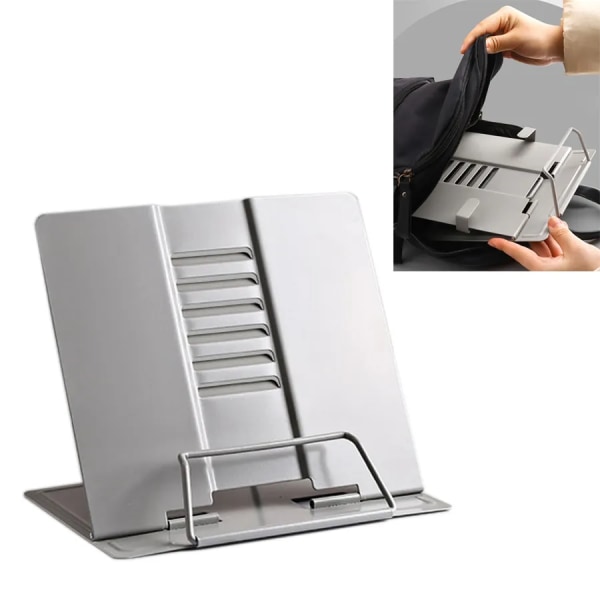 Bokställ, hållare för lässtöd för kokbok med 6 justerbara vinklar och pappersklämma, robusta metalldisplayställ, 1 st gray
