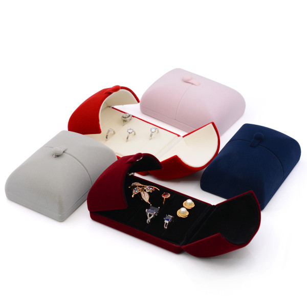 Ring Box Sammet Förlovningsring Box Ring Smyckeskrin för bröllopsförlovning Dubbel öppen ring örhängehållare pink