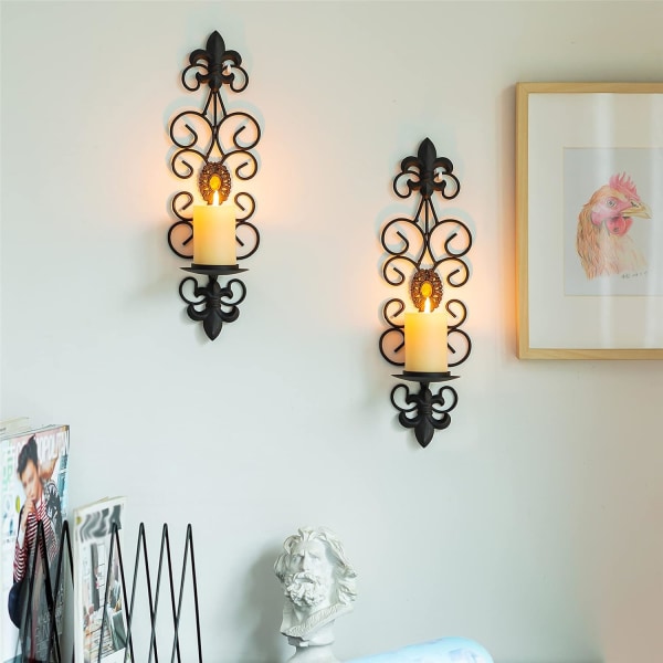 Väggljushållare Järnljuslampetter för pelare värmeljus Vintage väggmonteringsdekorationer
