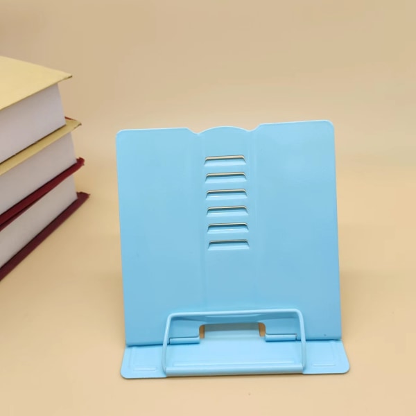 Bokställ, hållare för lässtöd för kokbok med 6 justerbara vinklar och pappersklämma, robusta metalldisplayställ, 1 st light blue
