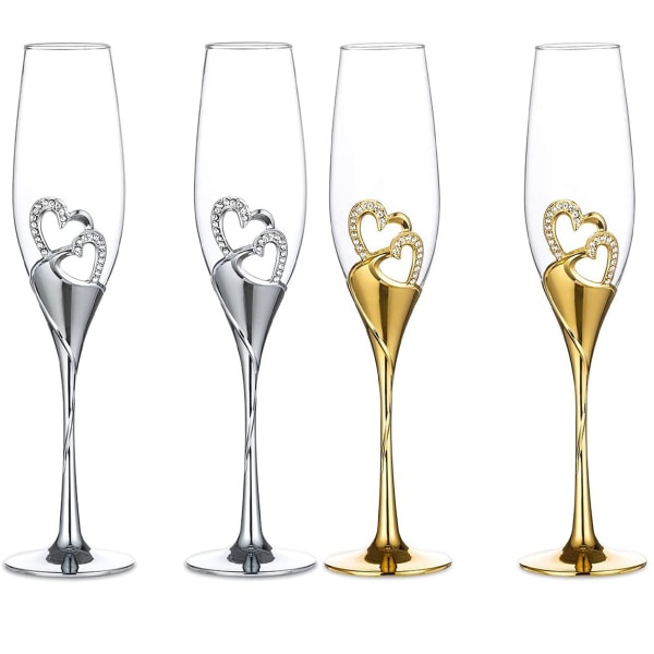 Kreativa champagneglasset Set hjärtformade bröllopschampagnepresent Silver