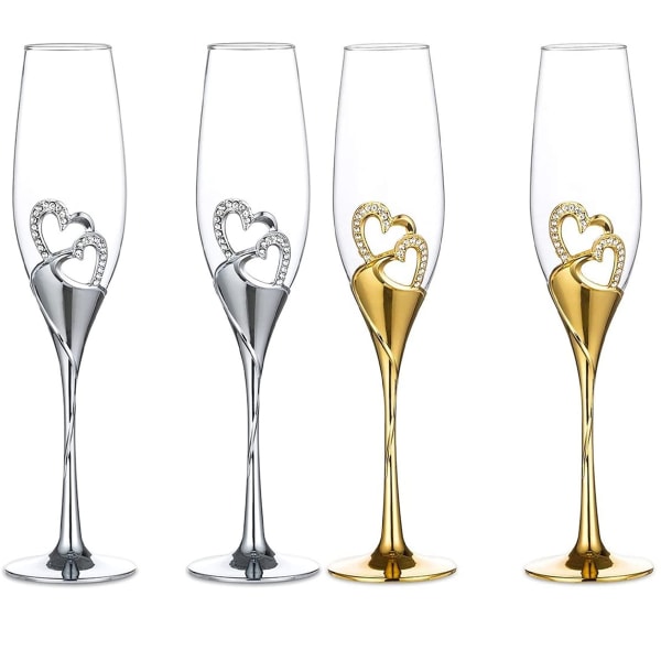 Kreativt champagneglasset bröllopskristallglas hjärtformad bröllopsgåva Gold