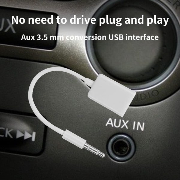 3,5 mm hane Aux-ljudkontakt till USB honadapter, USB till jack-adapter, USB till Aux-ljudkonverterkabeladapter Bilstereo