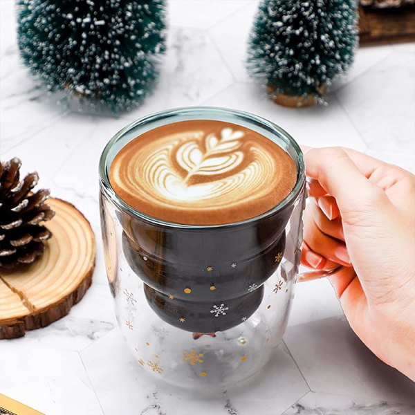 Julkaffemugg Glasmuggar för varma drycker med handtag Dubbelväggisolerade glasögon Julgran Espressokopp