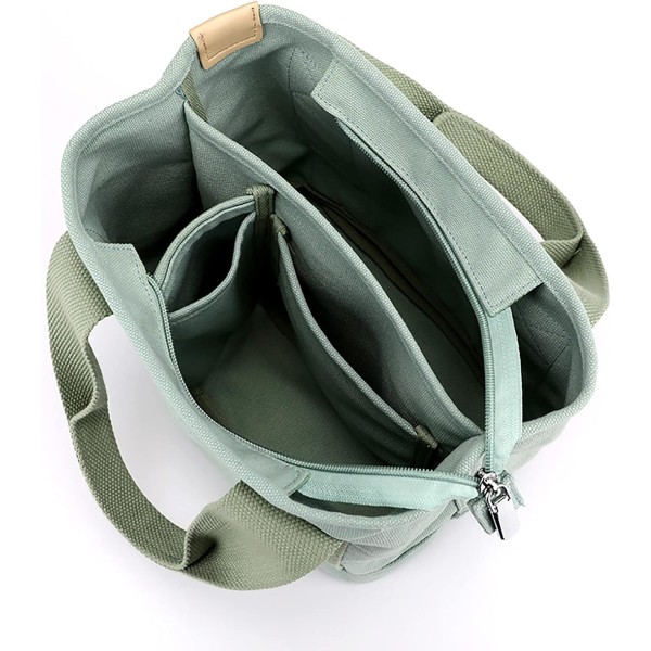Modecanvasväska, tygväska förvaringsväska Handväska med flera fickor Handväska med stor kapacitet Handväska med flera fickor för resor green