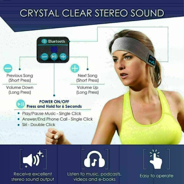 Sömnhörlurar Bluetooth Headband 5.0 Bluetooth trådlös sportmusikhörlur Light grey