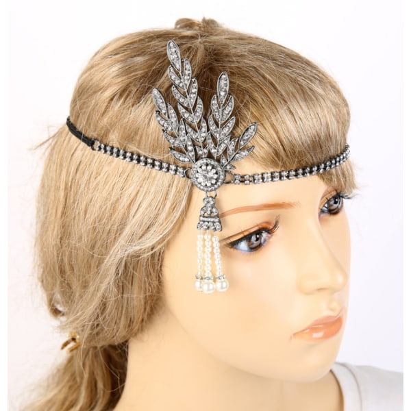 1920-talet Headpiece Klaff Headpiece Women Roaring 20-tal Accessoarer för Gatsby Party Boho Bröllop Cosplay 1st black
