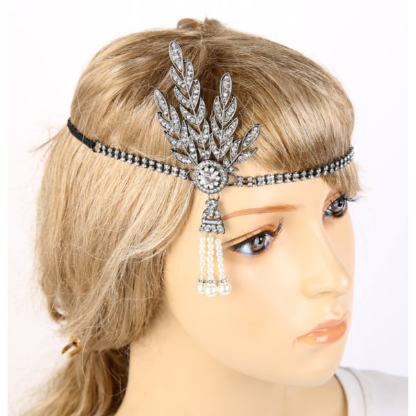 1920-talet Headpiece Klaff Headpiece Women Roaring 20-tal Accessoarer för Gatsby Party Boho Bröllop Cosplay 1st silver