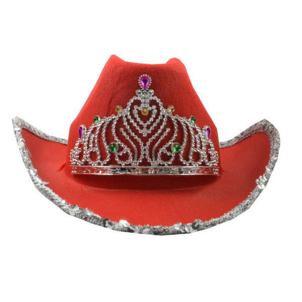 Tiara Cowboyhatt Lila Cowgirl Paljetthatt Non Woven Blinkande Rhinestone Cap för festdräkt red