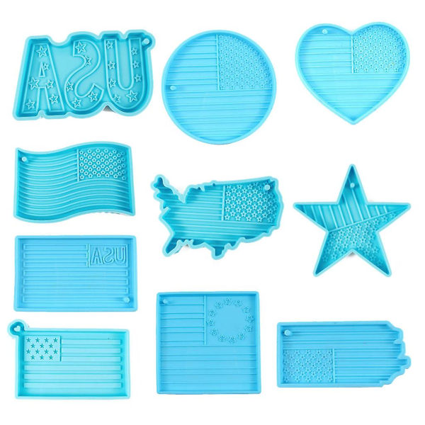 10 Style Usa Flag Resin Molds American Us Flag Nyckelring Pendant Resin Molds Kit